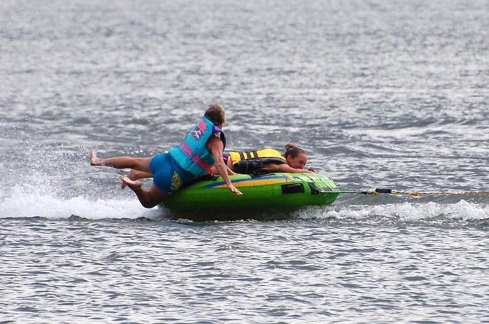 Dianne flying off the tube and Pam hanging on for dear life!